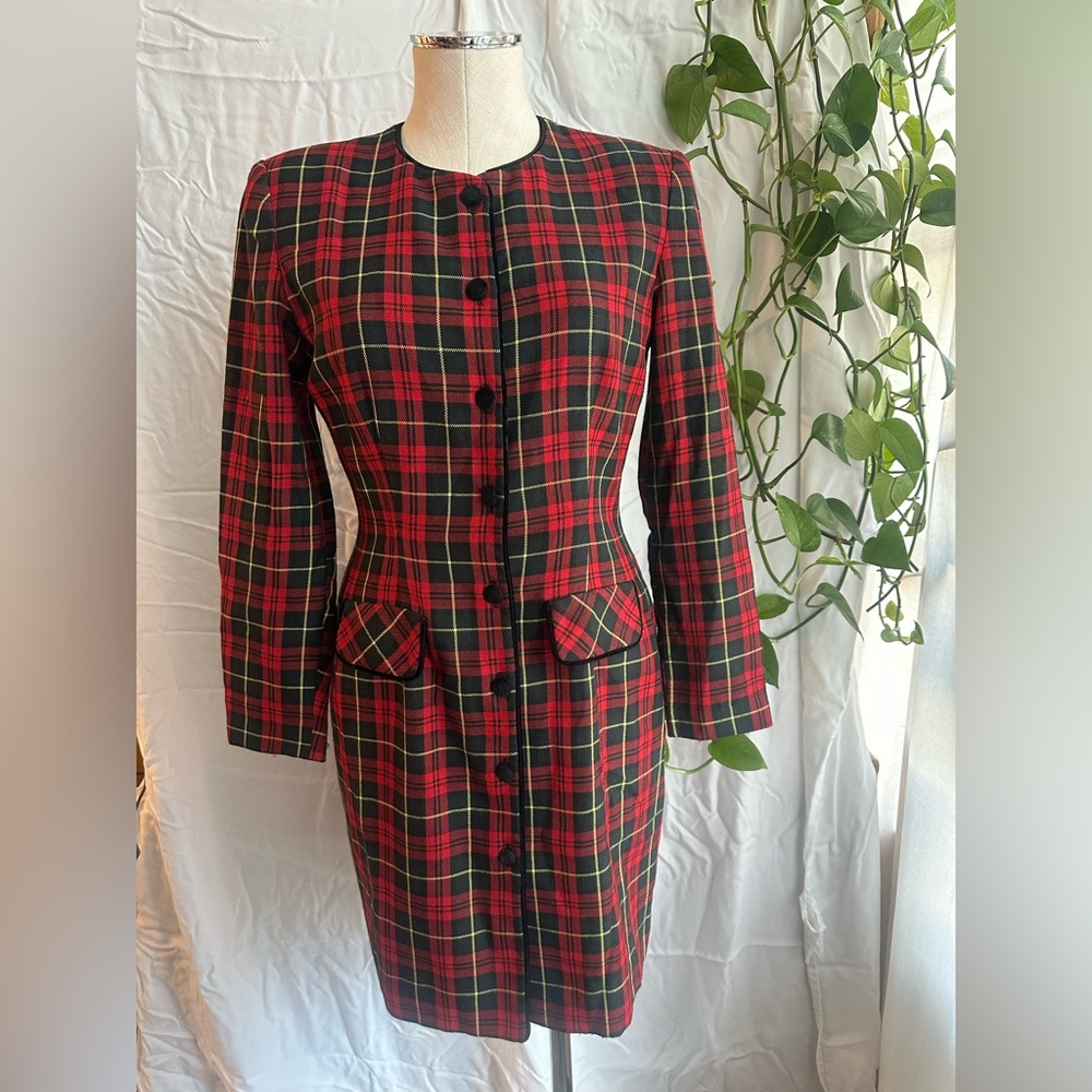 Vintage - Donna Ricco - Red and Black Plaid Dress - Size Small